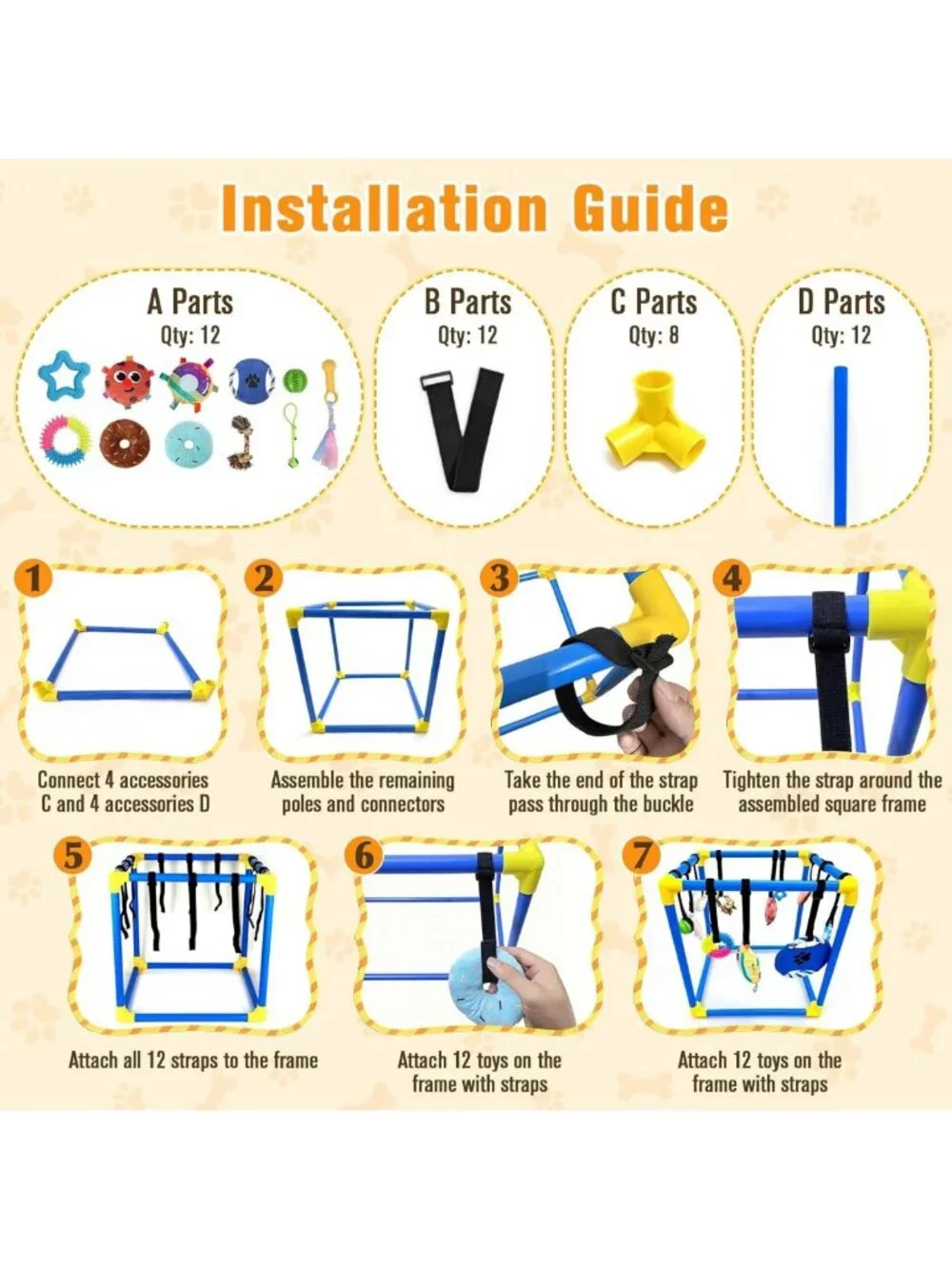 Interactive Puppy Play Gym with 12 Toys, Removable Indoor Activity Center for